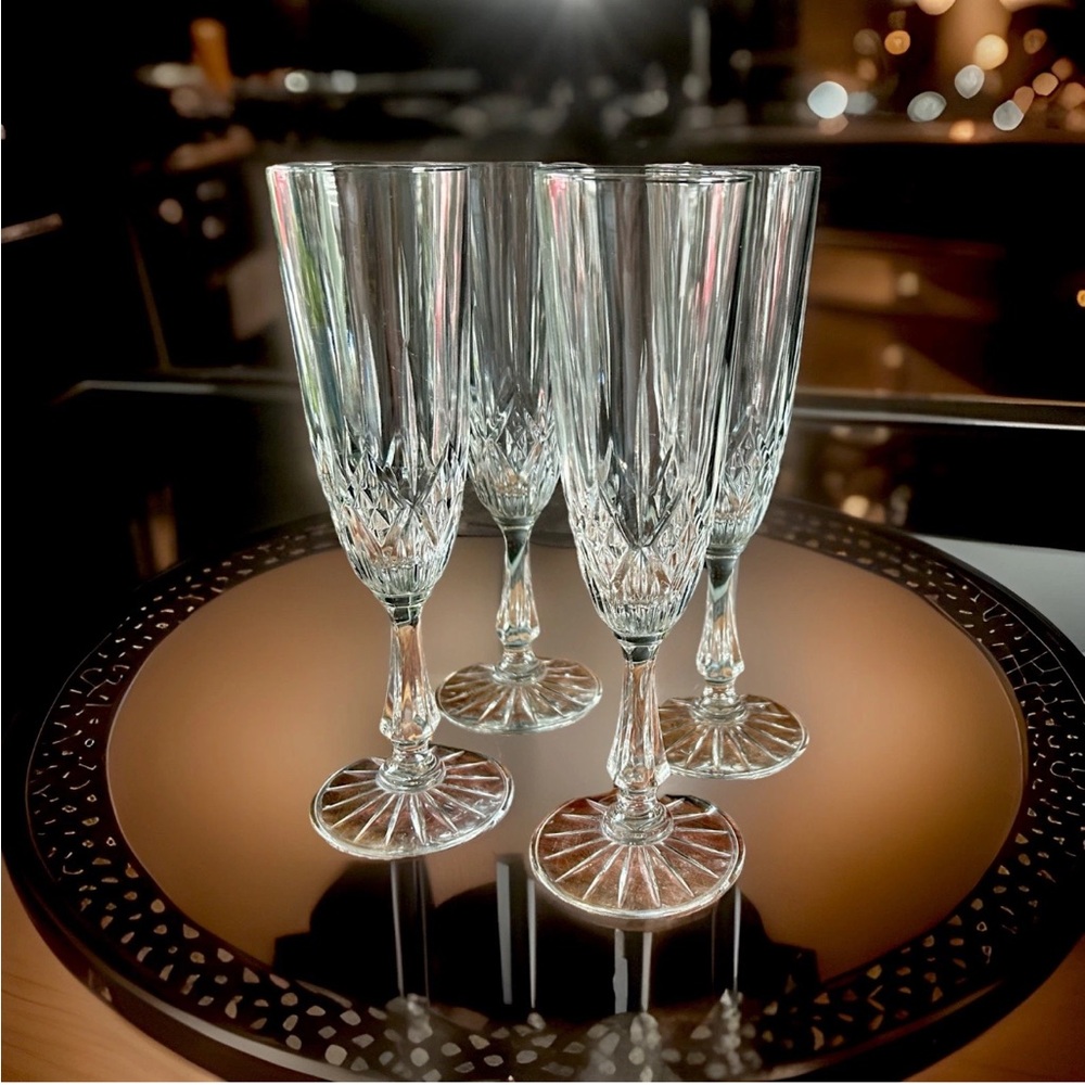 VTG Anchor Hocking Crystal Canfield Clear Champagne Flutes SET OF 4